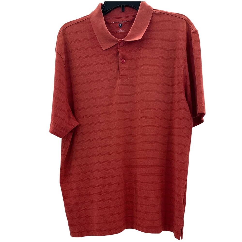 Saddlebred Mens Large Polo Shirt Burnt Orange Textured Stripe‎ Short Sleeve L